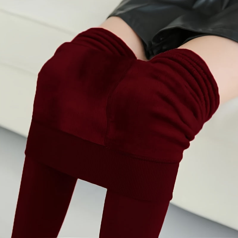 Women's Thermal Velvet-Lined Pantyhose Black Warm Stretchy Leggings for Cold Weather
