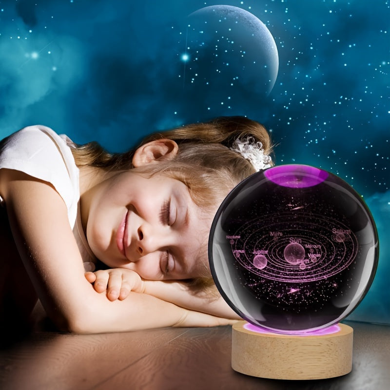 Luz nocturna del sistema solar en 3D con bola de cristal de vidrio, regalo de astronomía para niños y adultos