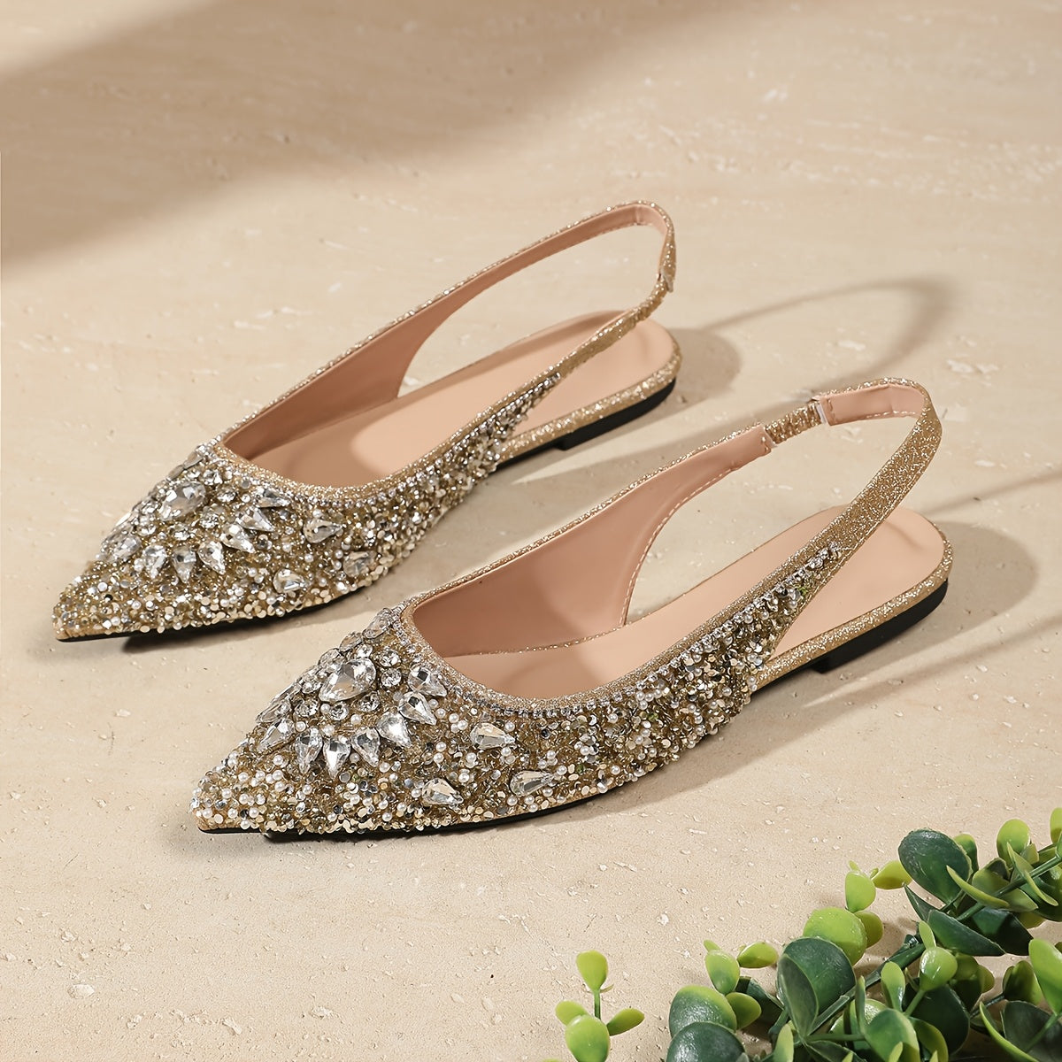 Women Flat Sandals Rhinestone Starry Design Ankle Strap Office Wear