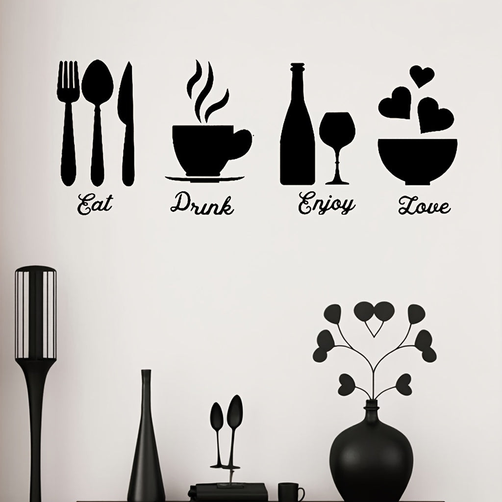 17-Piece Acrylic Mirror Wall Stickers Kitchen Decor Set with Fork Spoon Bowl Tea Cup Bottle Signs
