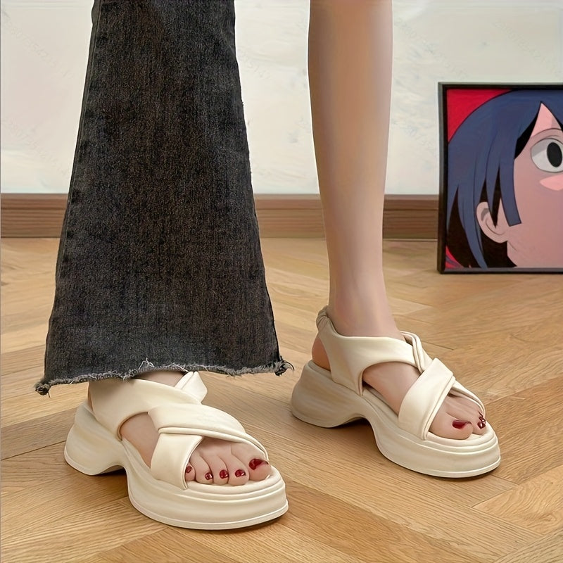 Women's Open-Toe Slip-On Platform Sandals Cushioned Mid-Heel Black White