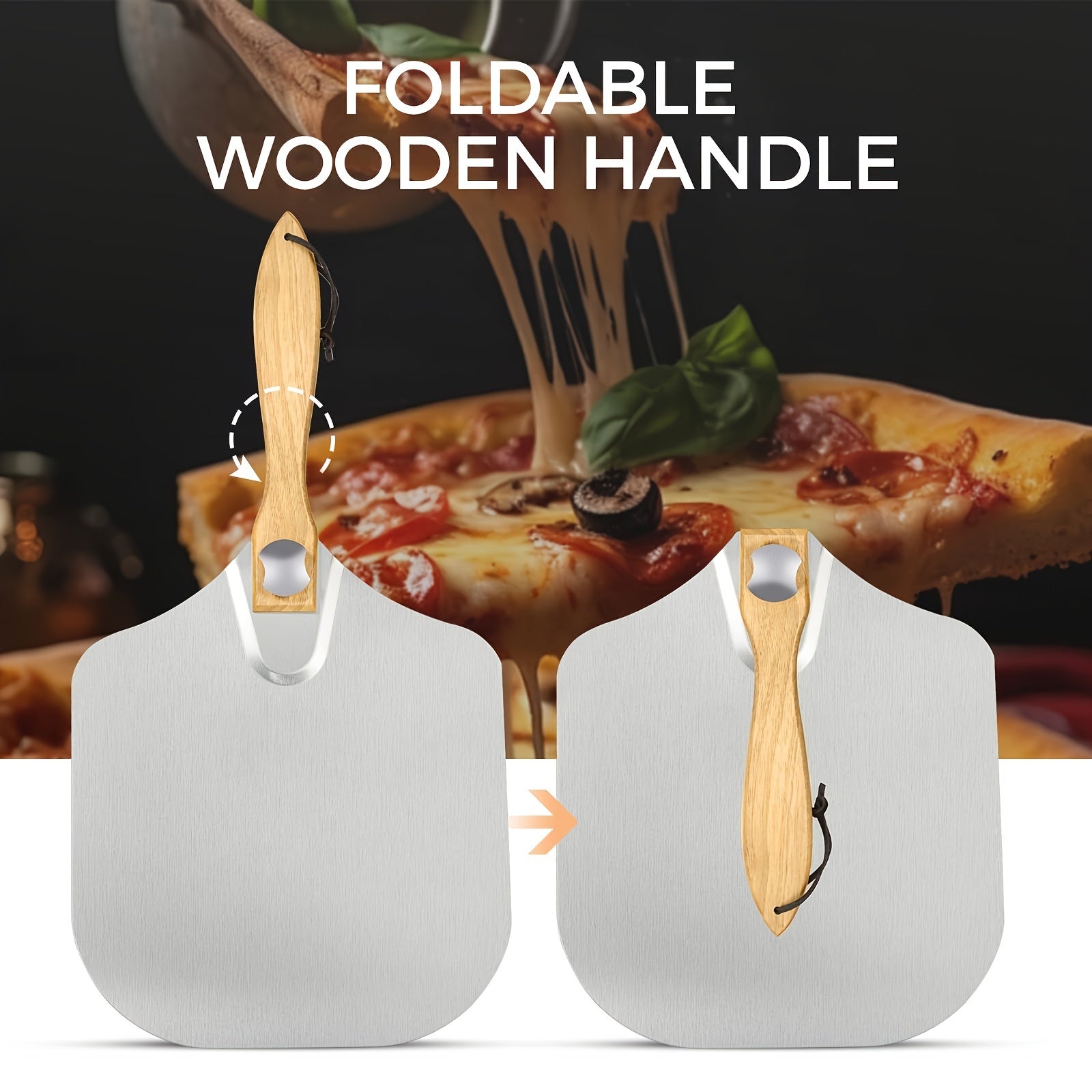 Metal Pizza Peel Set with Wooden Handle 30.48x35.56 cm Foldable Dough Scraper