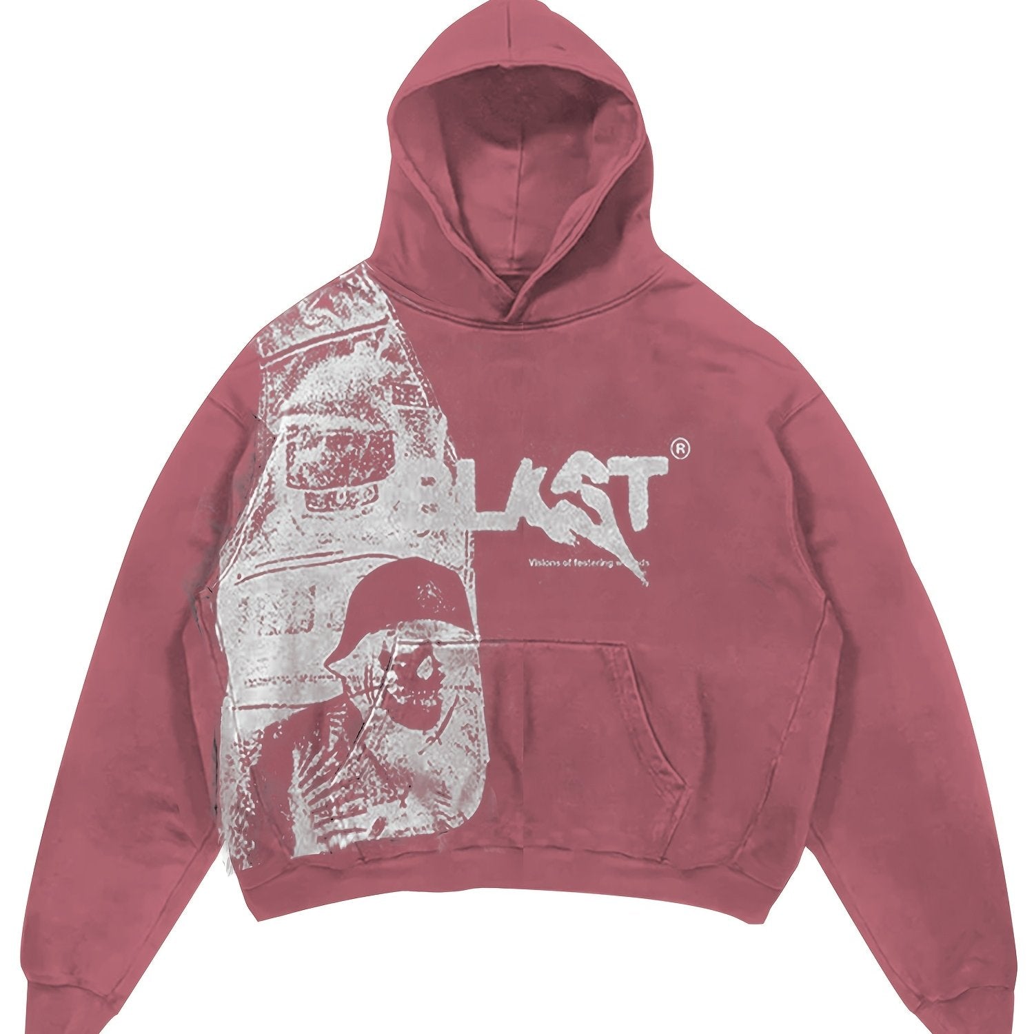 Hooded Sweatshirt with Kangaroo Pocket Portrait Print Long Sleeve Polyester Knit Casual Sportswear