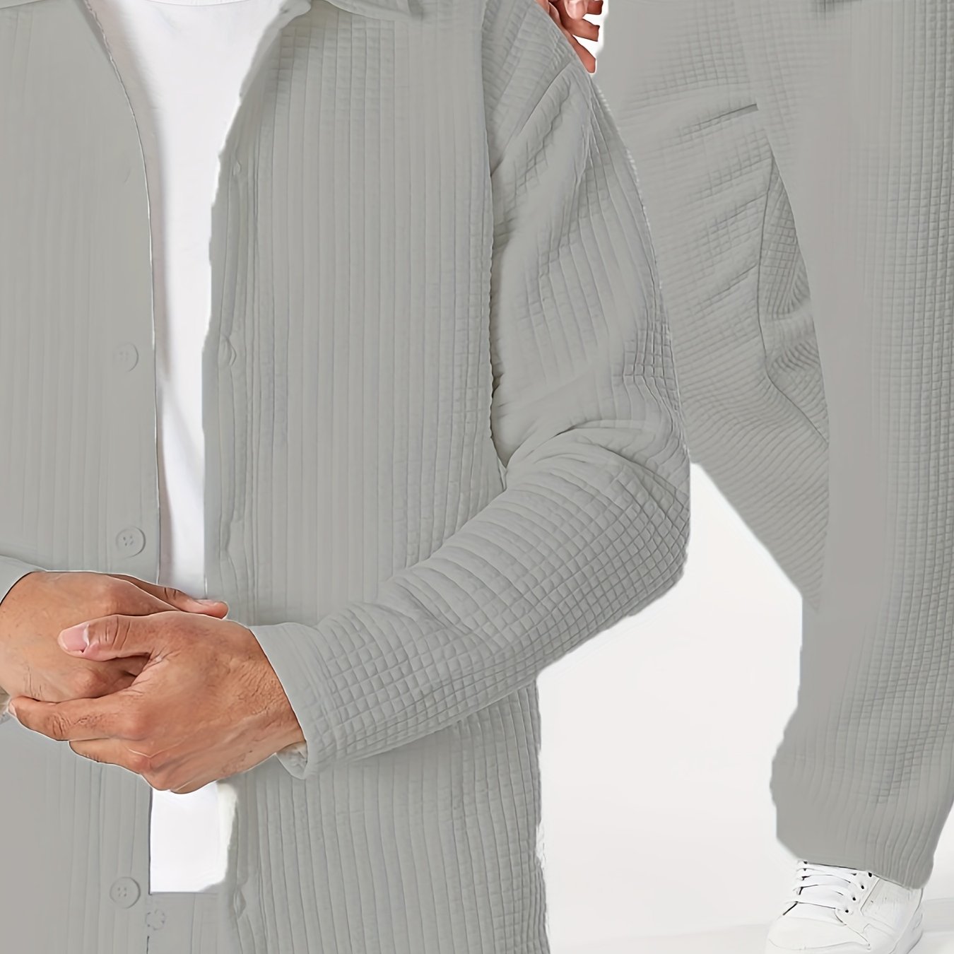 Men's Casual Long Sleeve Shirt and Pants Set Solid Color Fall Winter Polyester Blend