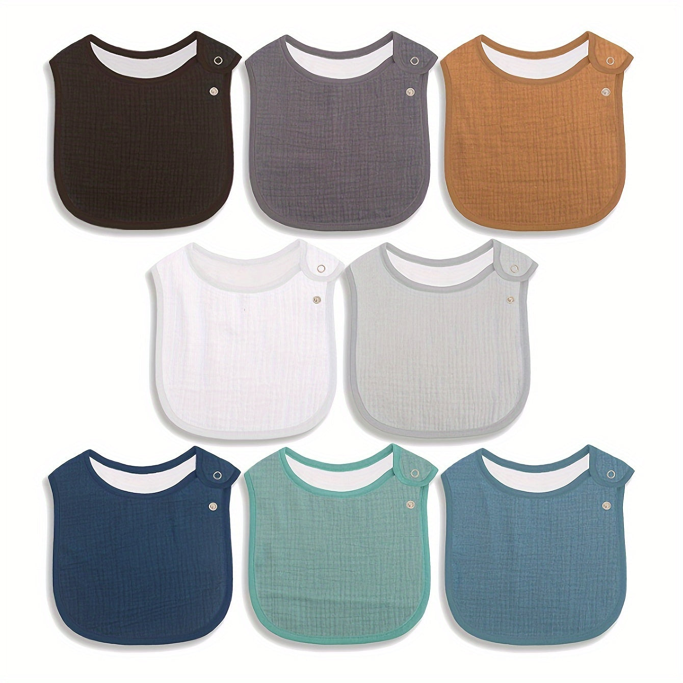 Set of 8 Cotton Gauze Baby Bibs Absorbent Breathable Soft Multi-Color Adjustable Snap