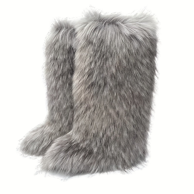 Women's Faux Fur Over-the-Knee Boots Winter Warm Fleece-Lined Black
