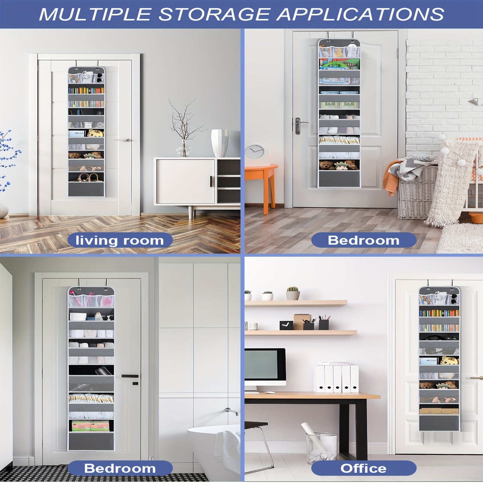 Over-the-Door Organizer with 6 Shelves and 8 Large Pockets for Pantry Bathroom Bedroom Kitchen Dorm