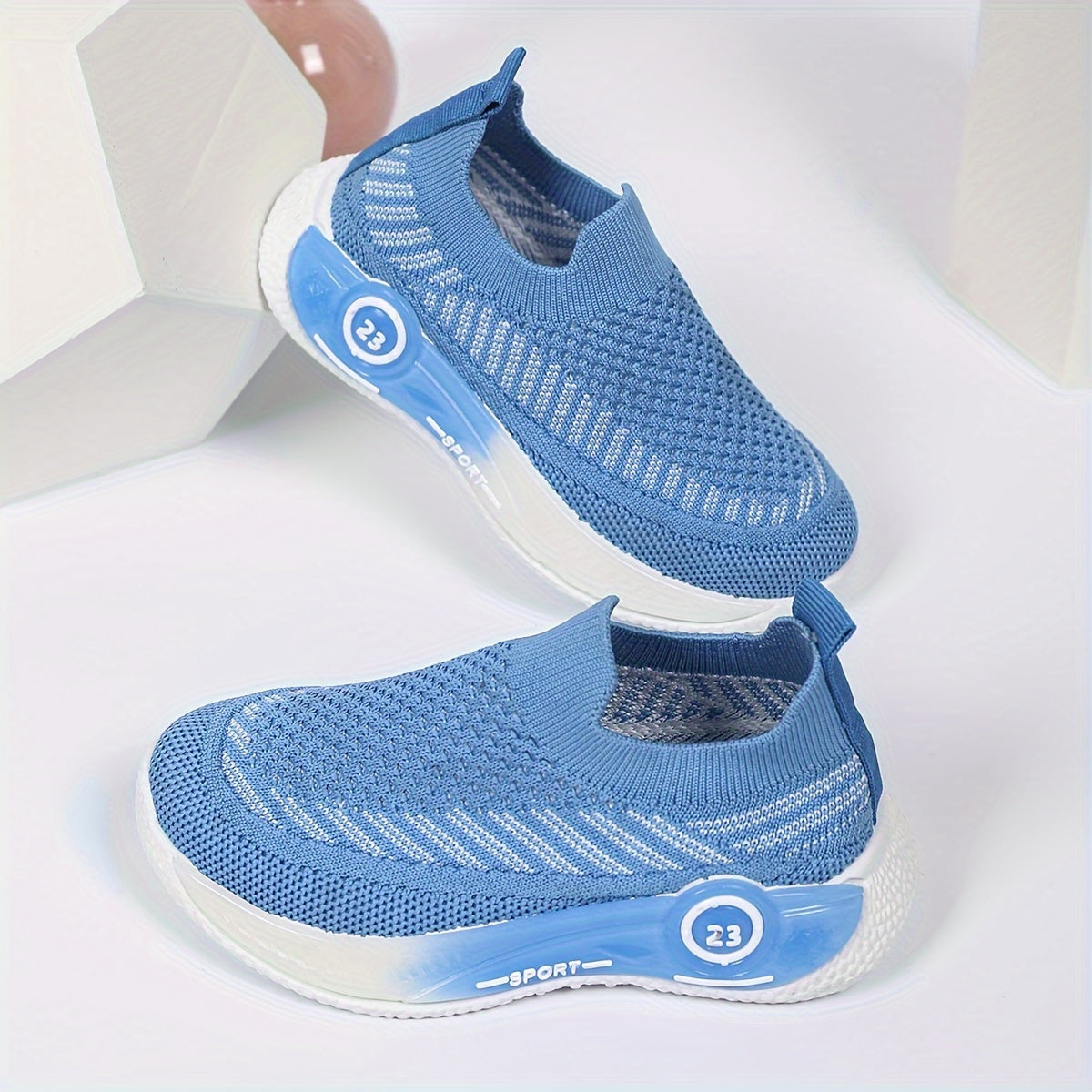Kids' Slip-On Sneakers Boys Girls Breathable Knit Geometric Hollow Casual Athletic Shoes