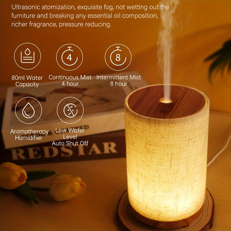 Textured Fabric Wooden Air Humidifier with Aromatherapy Diffuser and Essential Oil Compatibility