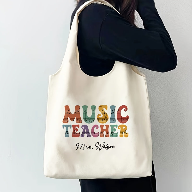 Customized Music Teacher Tote Bag Durable Polyester Shoulder Bag with Cartoon Print