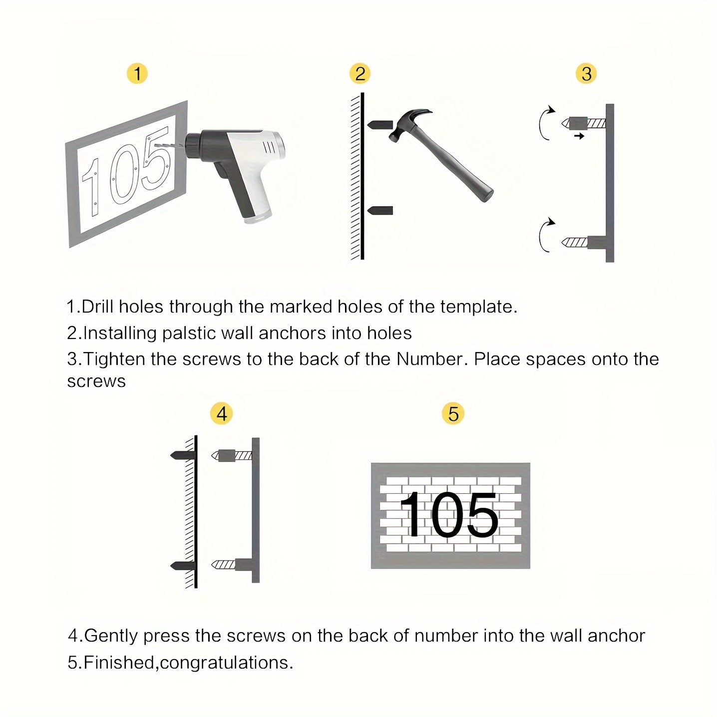 6-Inch Stainless Steel LED House Number Sign Wall Mount Modern Minimalist Address Plate