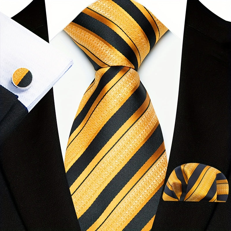 Мужская мода, полосатые галстуки, запонки, носовые платки, набор для подарка