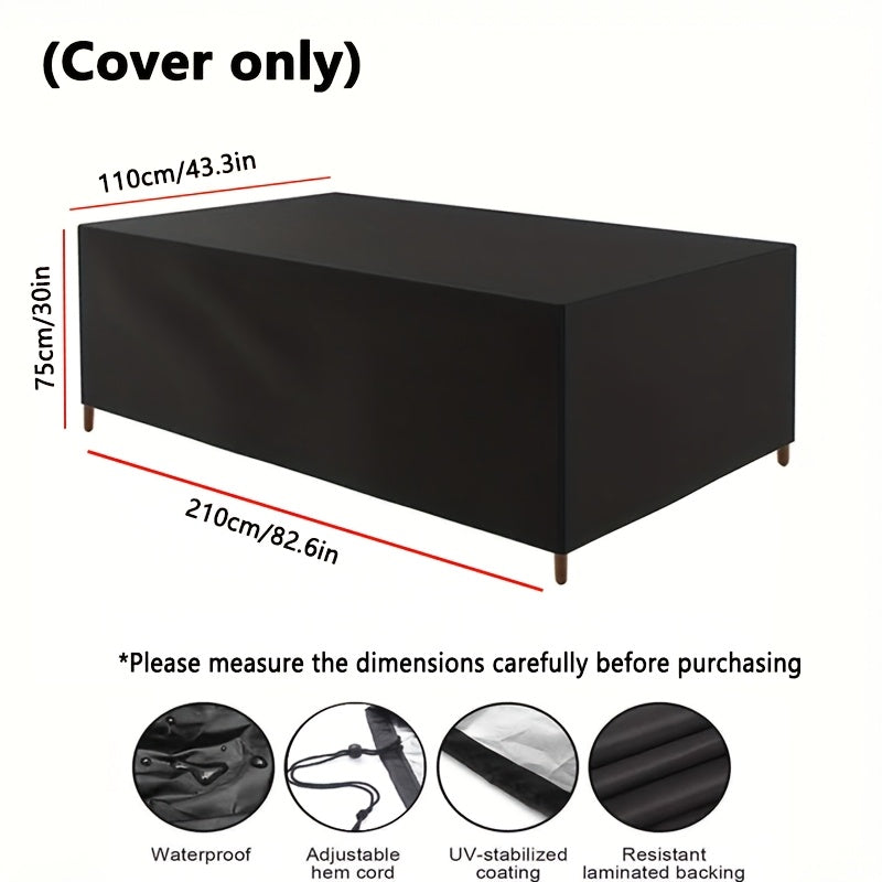 Outdoor Rectangular Table and Chair Cover Polyester Waterproof UV Resistant Black