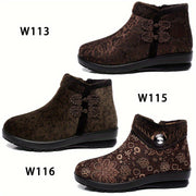 Women's Plush Snow Boots Vintage Flower Non-slip Warm Winter Shoes