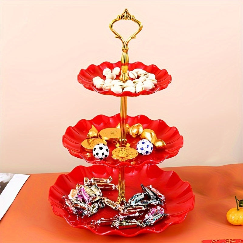 Plastic 3-Tier Cake Stand Holiday Candy Tray Fruit Basket for Events