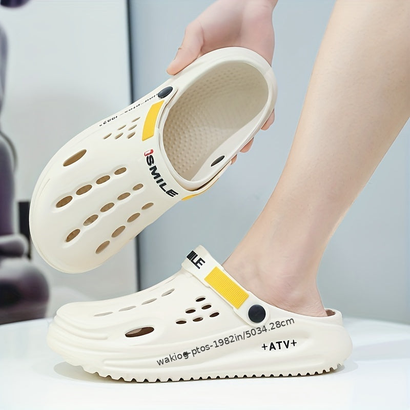 Erkaklar uchun zamonaviy EVA qopqoq, alfavit dizayni bilan, nafas oladigan, bog‘da kiyish uchun qulay, xavfsiz sariq tasma va "SMN WALKING PROS" ichki qismi bilan ochiq havoda qulaylik uchun.