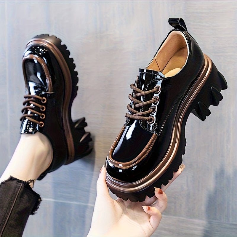 Women's Chunky Heel Loafers White Brown Casual Shoes Thick Sole