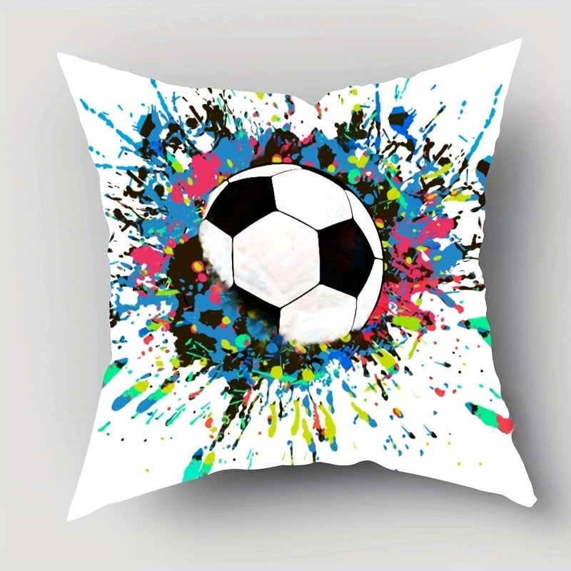 Bir dona qisqa plush tashqi yostiq qopqog'i futbol to'pi printi bilan, yashash xonasini, yotoq xonasini, talabalar xonasini yoki uyni bezatish uchun mukammal. Yostiq yadrosi kiritilmagan. O'lchami 45.72 x 45.72 sm.