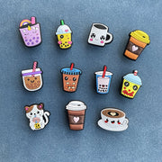12pcs Milk Tea Themed Shoe Charms Set PVC Removable Accessories for Women
