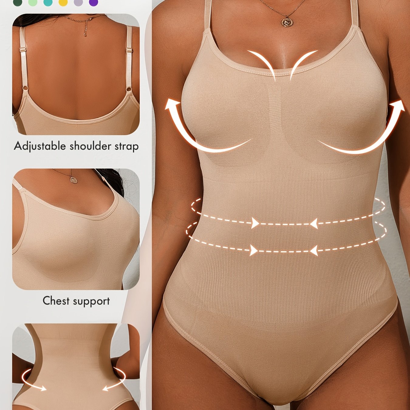 Body moldeador femenino con soporte alto, control de abdomen, levantamiento de glúteos, punto acanalado, nylon ligero con elastano