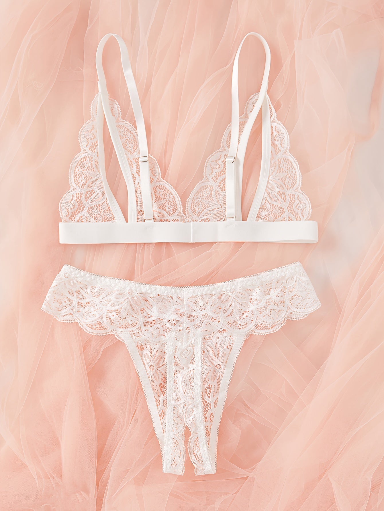 Women's Floral Lace Lingerie Set with Open Cup Bra and Crotchless Thong