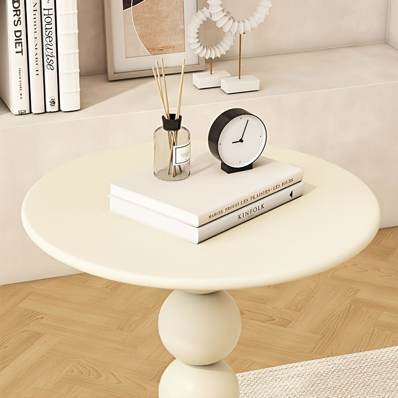 Round Side Table Creamy White Metal Nordic Style Portable Living Room Balcony Bedside