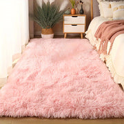 Alfombra de área rosa peluda suave, absorbente y antideslizante para dormitorio y sala de estar