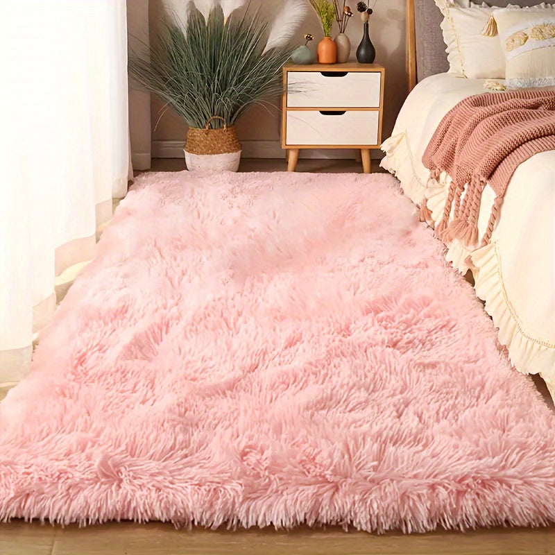 Alfombra de área rosa peluda suave, absorbente y antideslizante para dormitorio y sala de estar