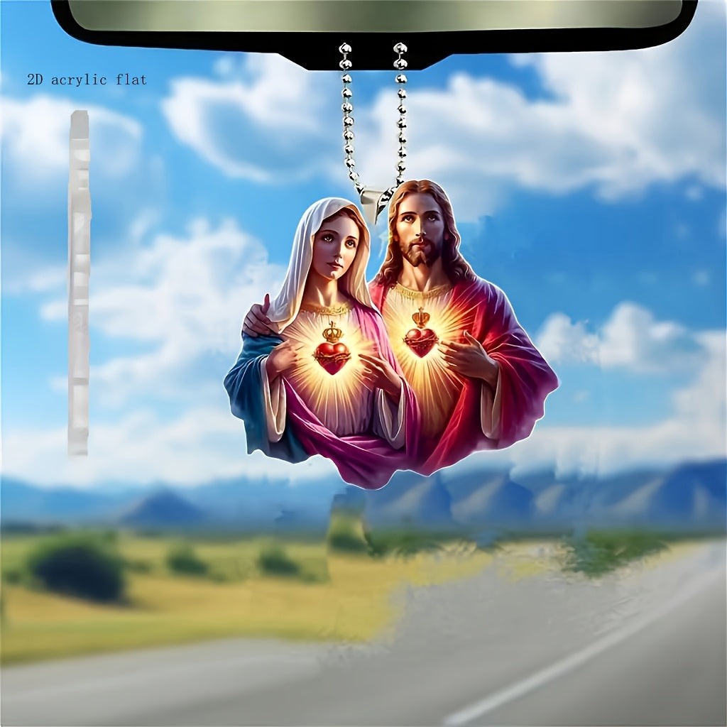 2D Acrylic Pendant Car Mirror Ornament Keychain with Light in Heart