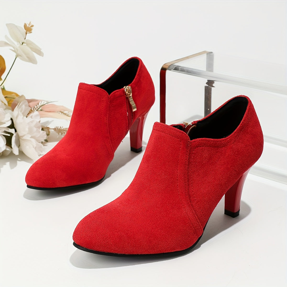 Women Thin Heel High Heels Large Size Black Side Zip Elegant Dress Shoes