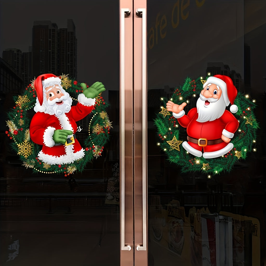 Set of 2 Christmas Glass Window Stickers Santa Claus Pattern Removable Decor