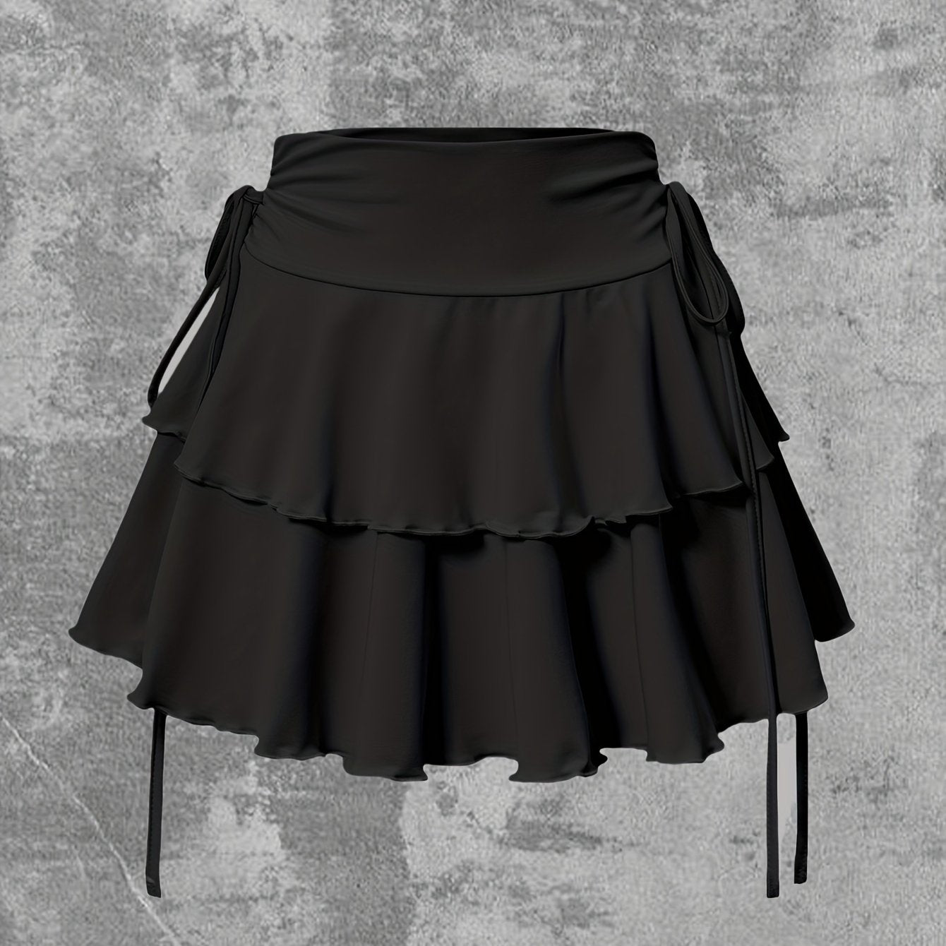 Women's High-Waist Mini Skirt with Faux Drawstring Solid Polyester for All Seasons