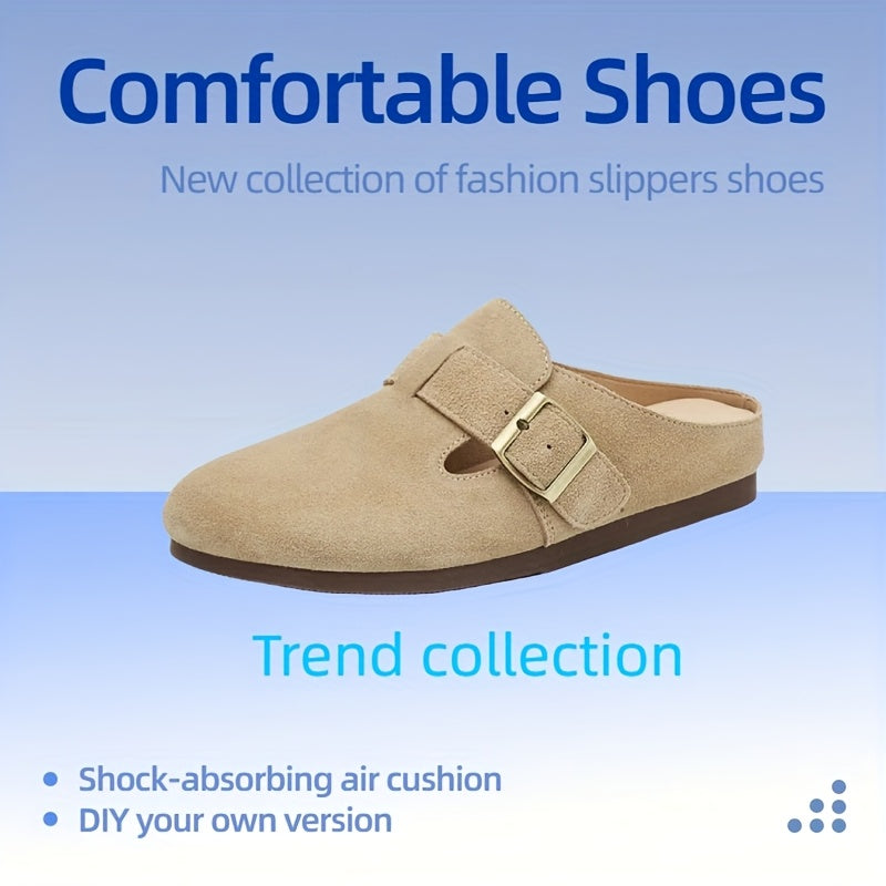 Women's Soft Slippers Flat Shoes with Shock-Absorbing Cushion and PU Cover