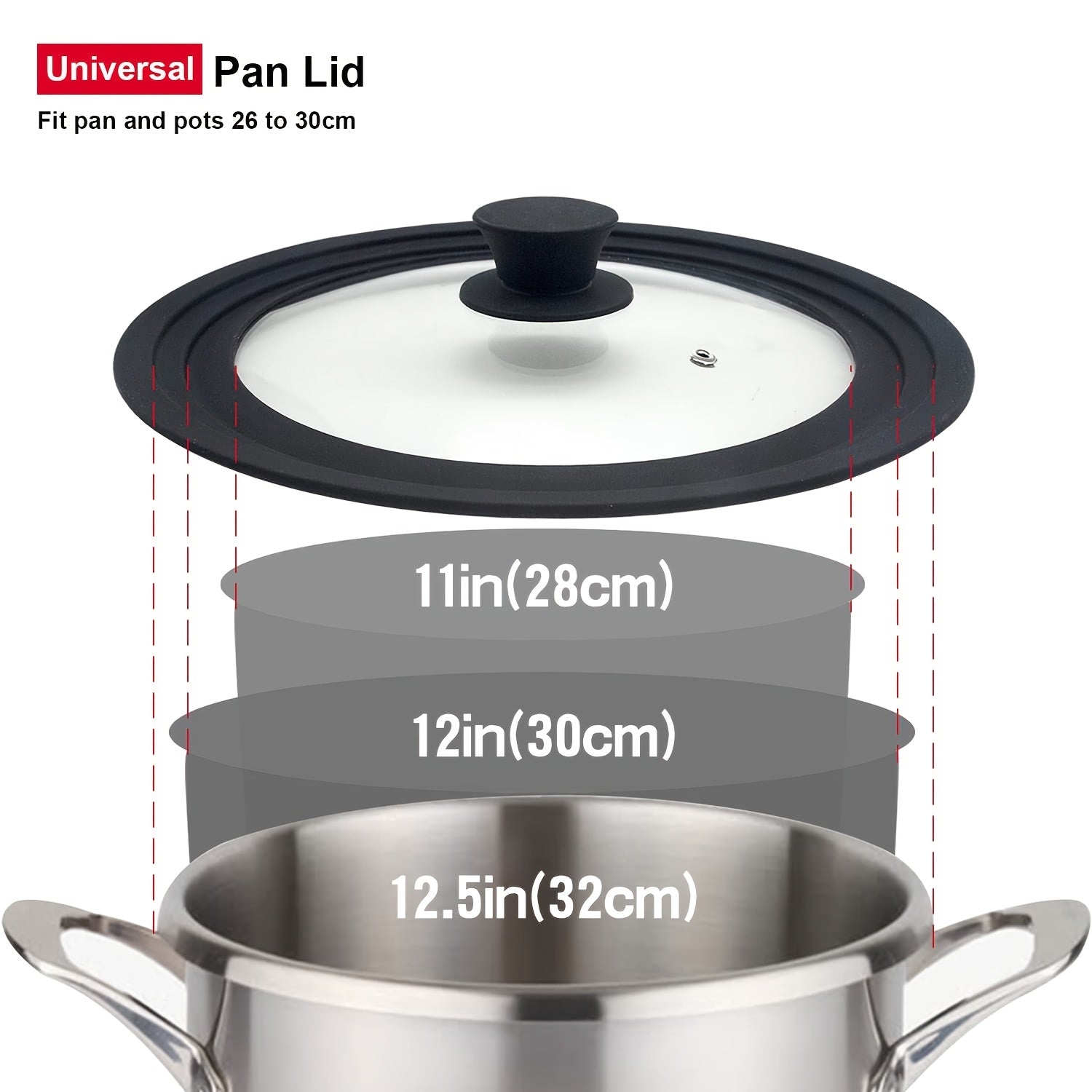Universal Tempered Glass Pot Cover 9.5-12.5 Inch with Silicone Edge