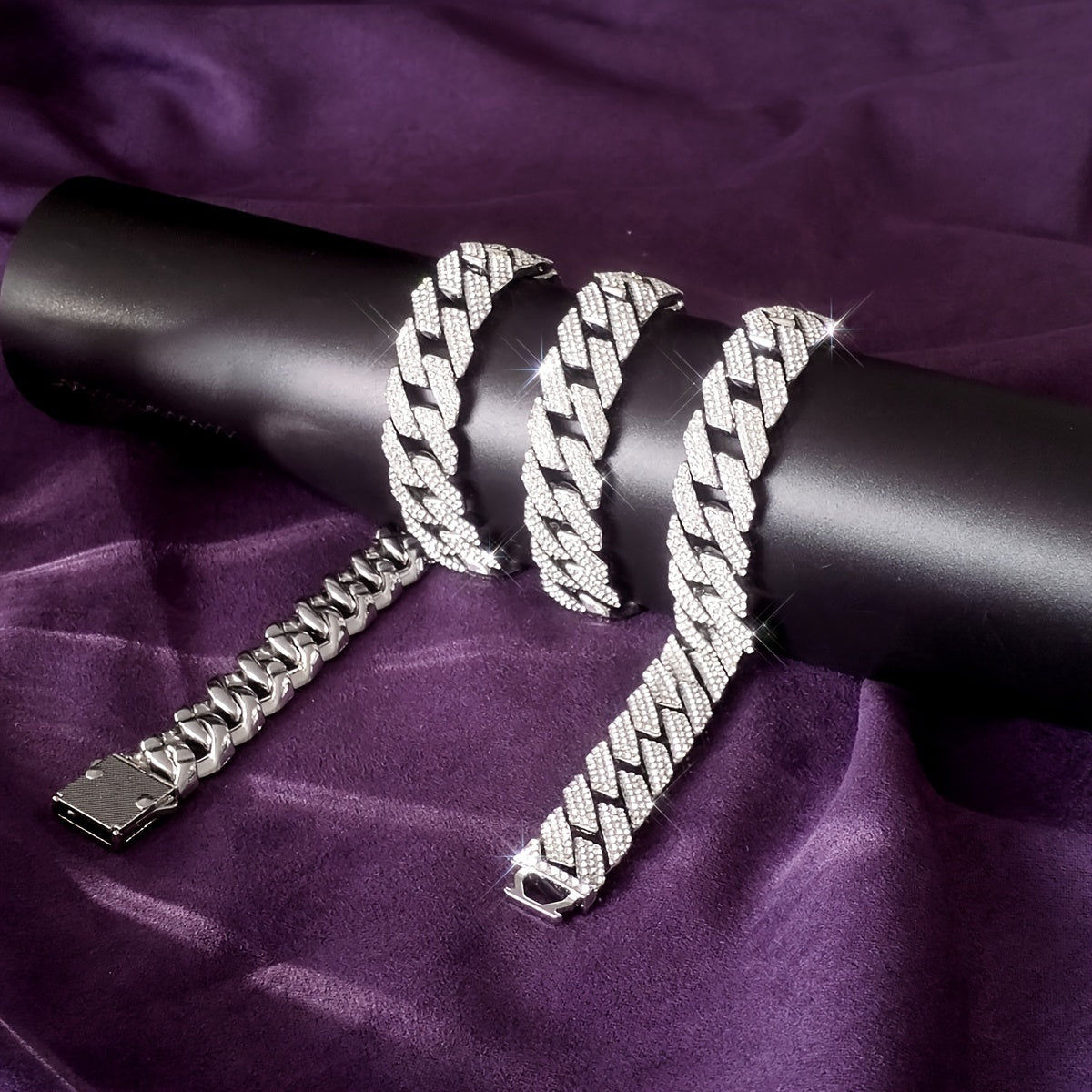 Men's 15mm Golden Cuban Link Chain Necklace Iced-Out Faux Diamonds Hip Hop Style