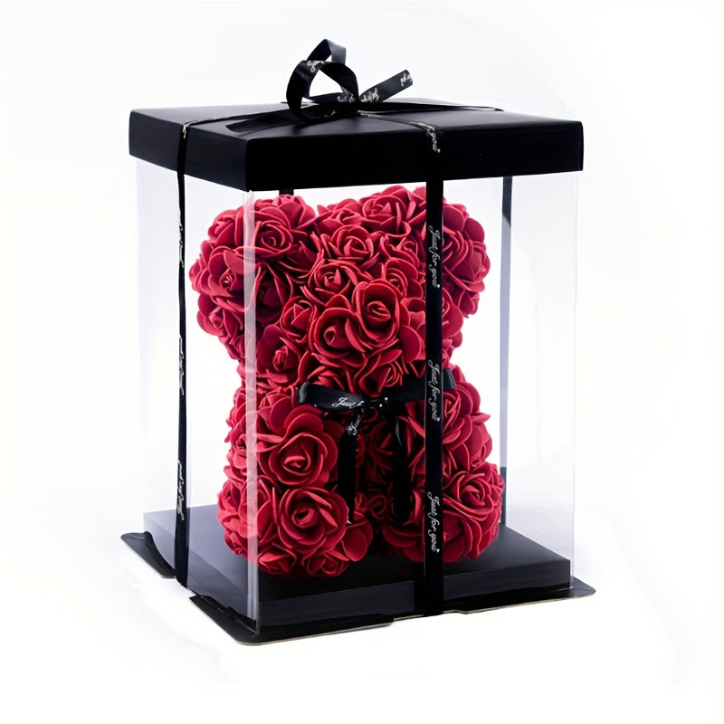 20cm Artificial Foam Rose Bear in Container Decorative Flower Arrangement for Home Decor Gift