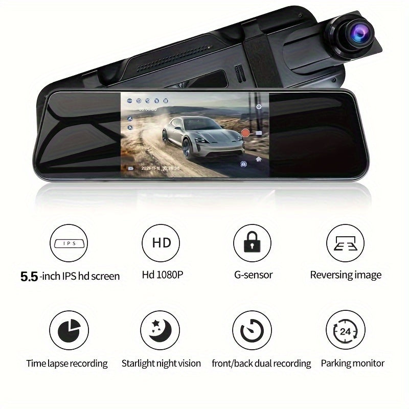 Cámara de tablero para coche con doble cámara 1080P, visión nocturna infrarroja, grabación en bucle, gran angular, pantalla táctil, almacenamiento de 64GB