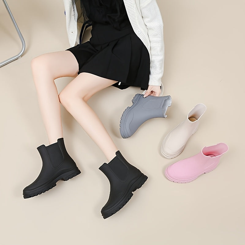 Women's Rubber Ankle Rain Boots Waterproof Slip-On Non-slip Shoes