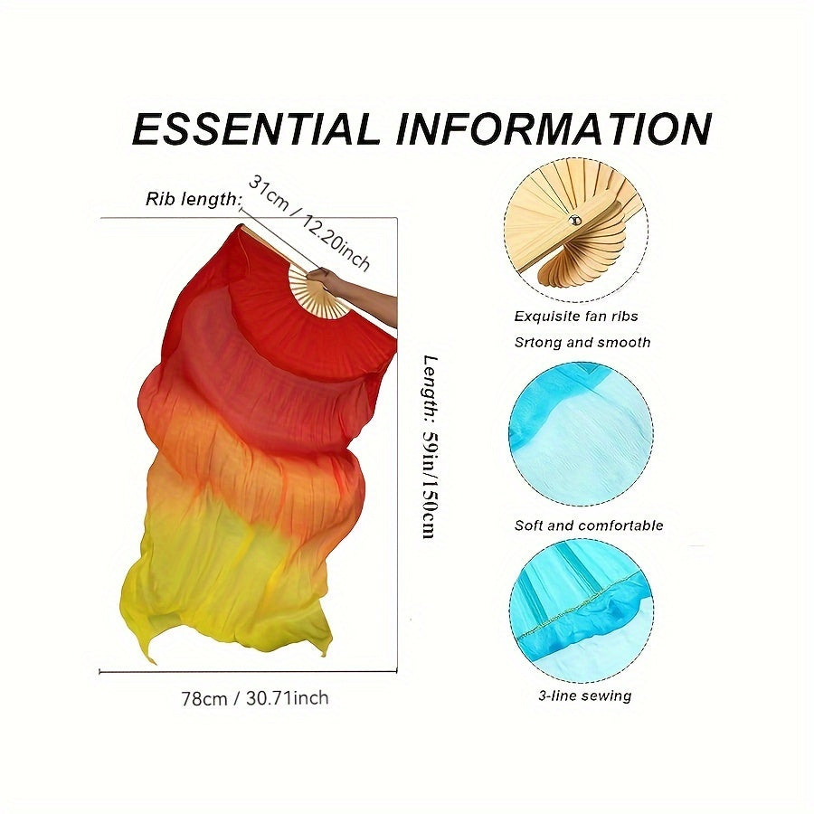 Silk Dance Fan with Black and White Gradient Lightweight for Women