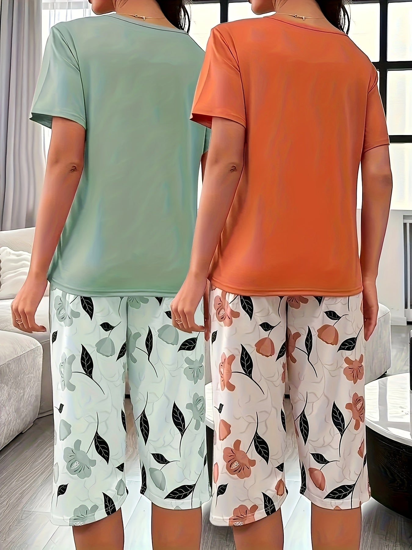 Women's Pajama Set Short Sleeve Floral Print Cozy Polyester Blend