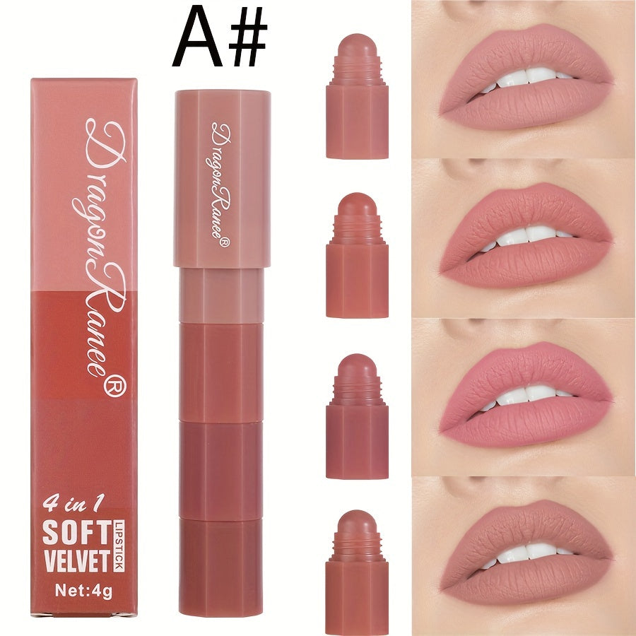 Set de lápiz labial mate de terciopelo para mujer, de cuatro colores, hidratante y no se desvanece