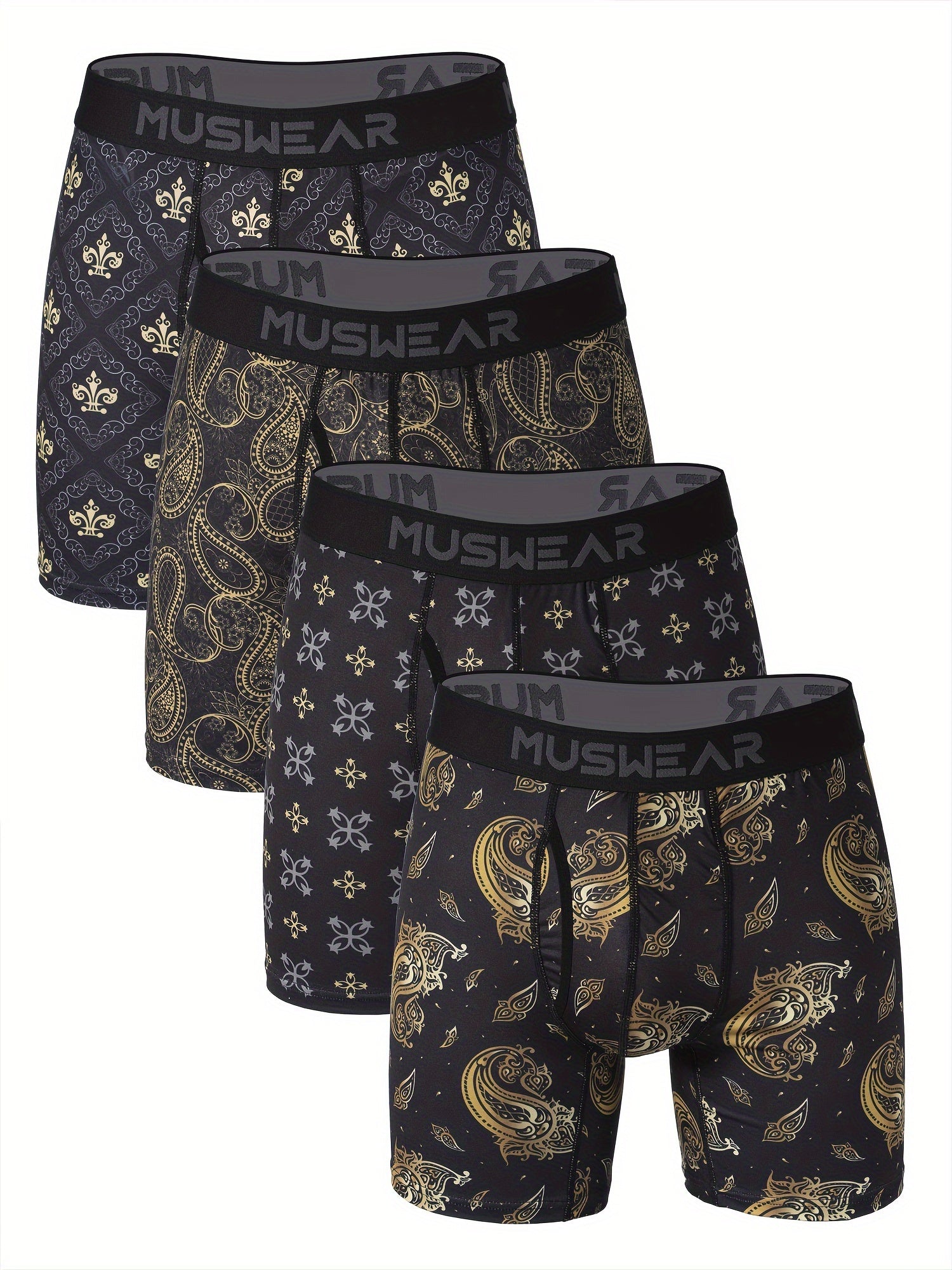Men's Quick-Dry Boxer Briefs with Baroque Print and Side Openings