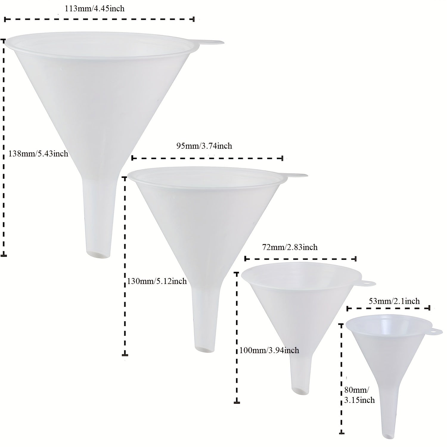 4 Pieces Plastic Funnel Set for Automotive Use, Oil and Bottle Filling, Multicolor