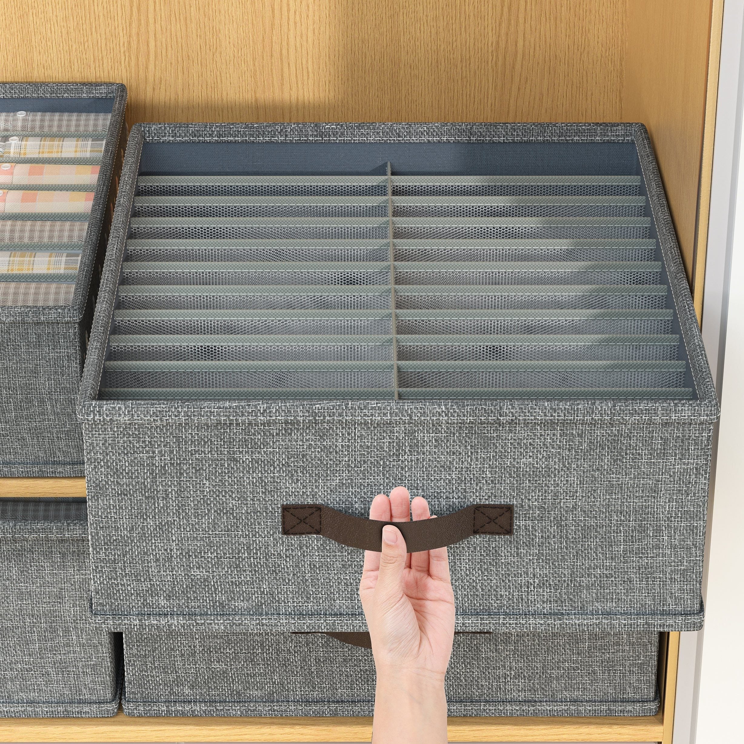 Minimalist Fabric Storage Box Foldable Beige Light Grey for Home Organization