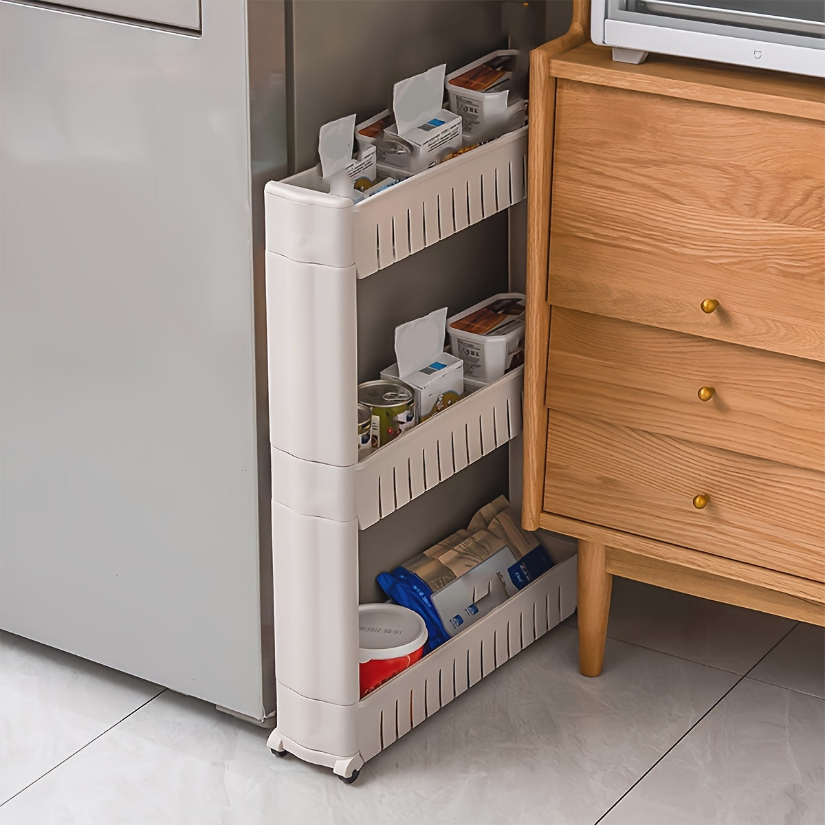 3-Layer Super Narrow Refrigerator Edge Gap Organizer Cabinet for Kitchen Bathroom Storage