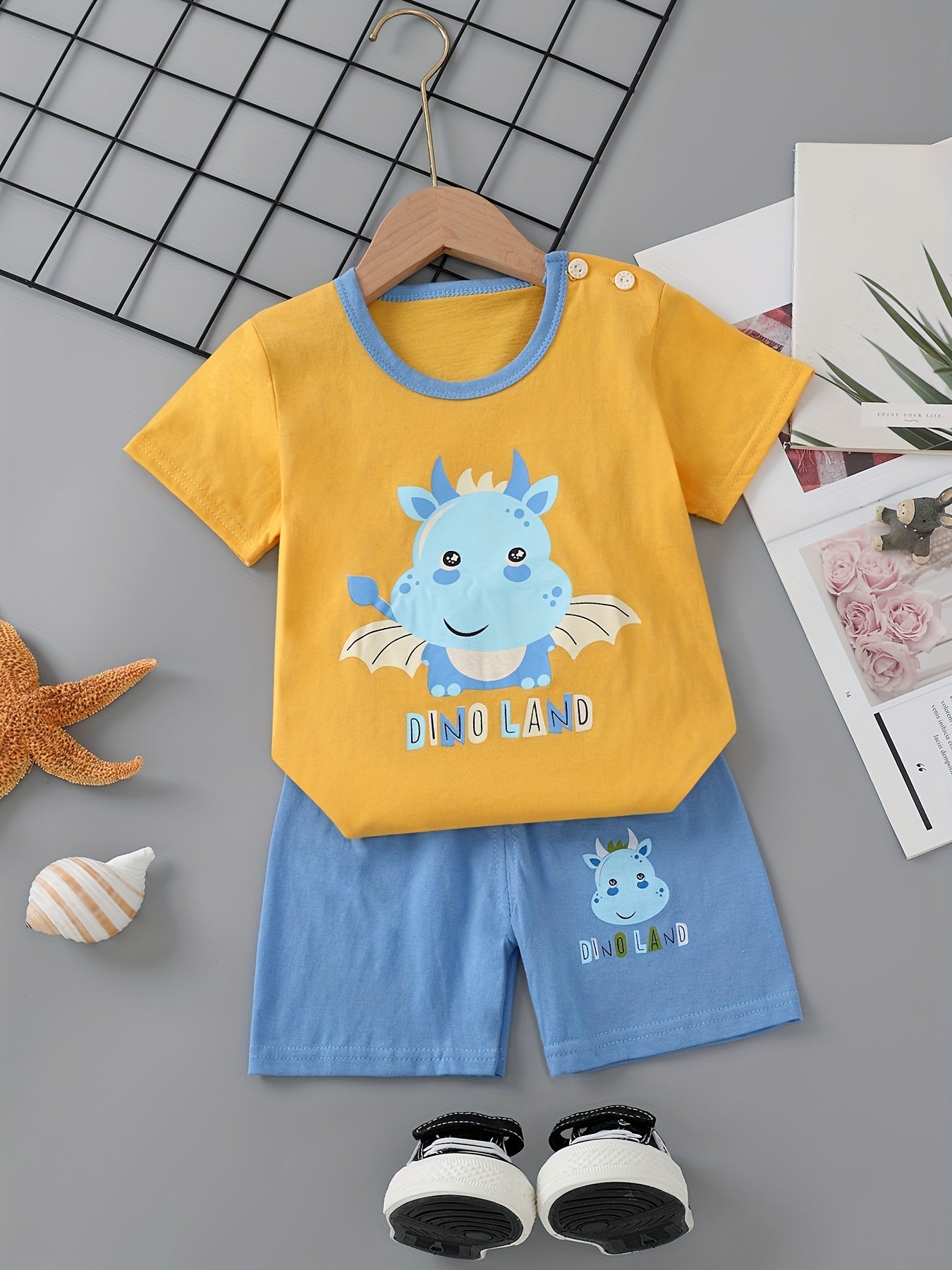 Kids Boys 4-Piece Casual Animal Print Outfit Set Cotton Summer T-Shirt Shorts