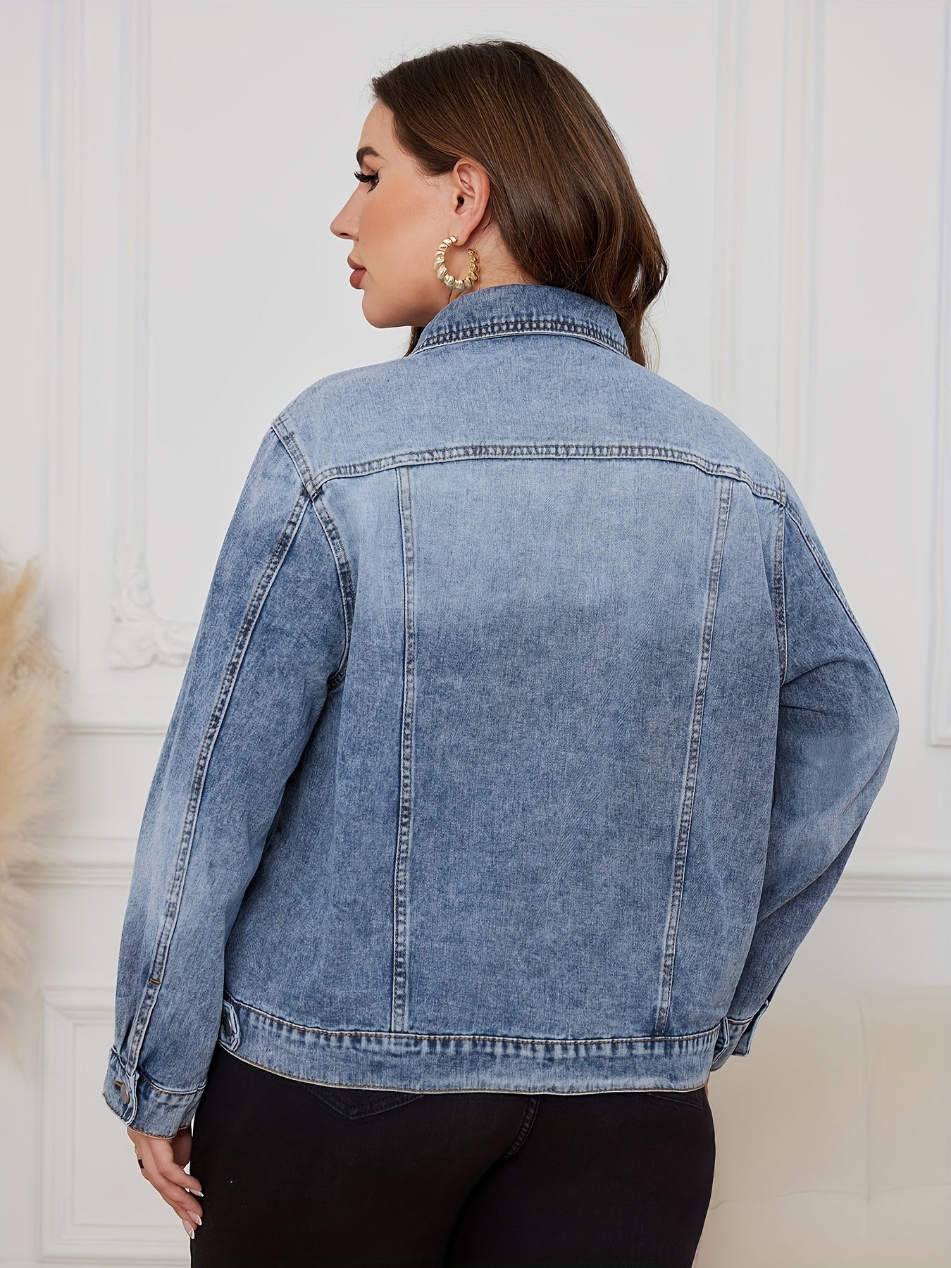 Drop Shoulder Denim Jacket Casual Solid Color Woven Cotton Polyester Spring Fall