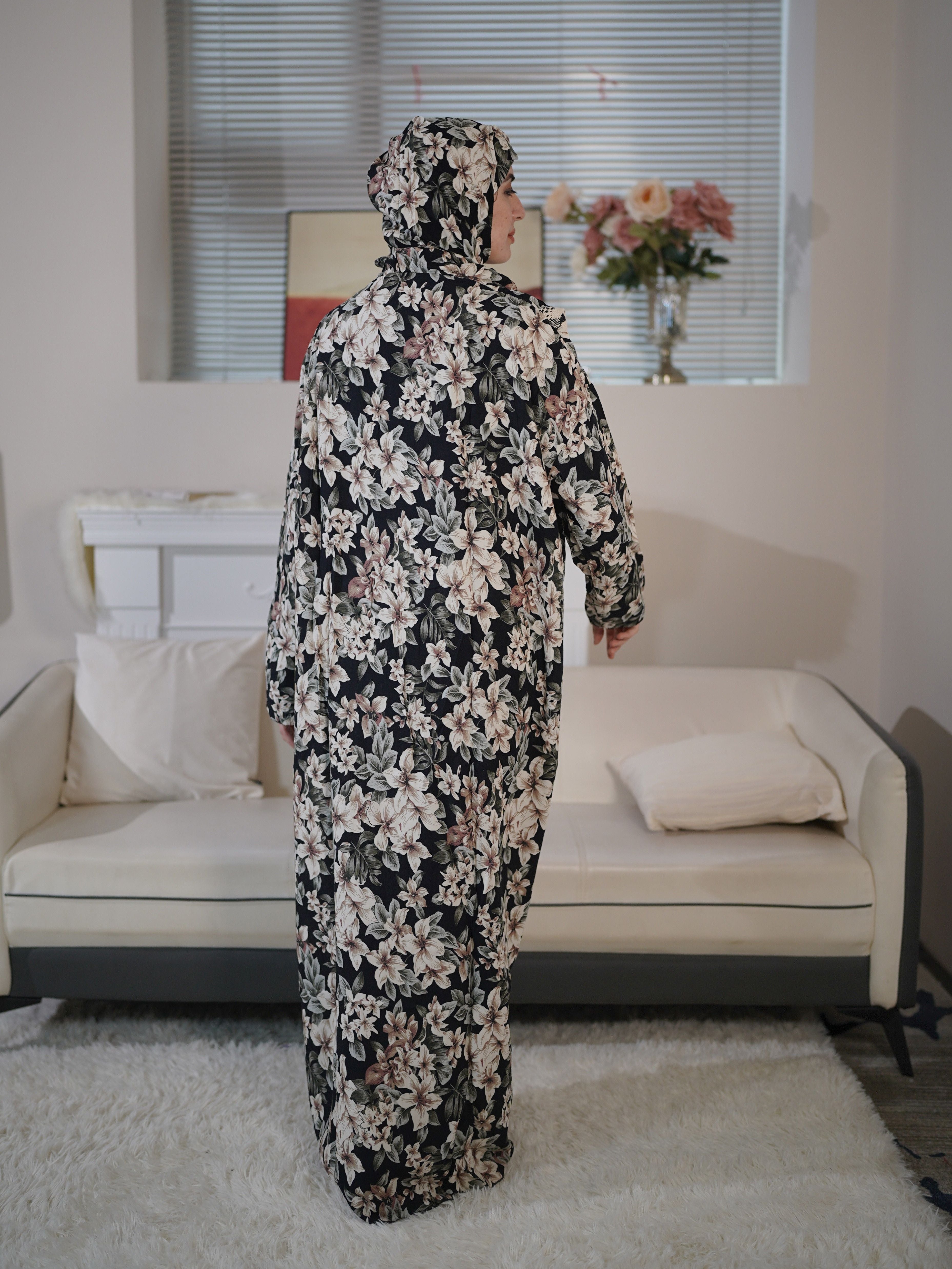 Women's Rayon Hooded Robe with Floral Print, Loose Fit, Lightweight