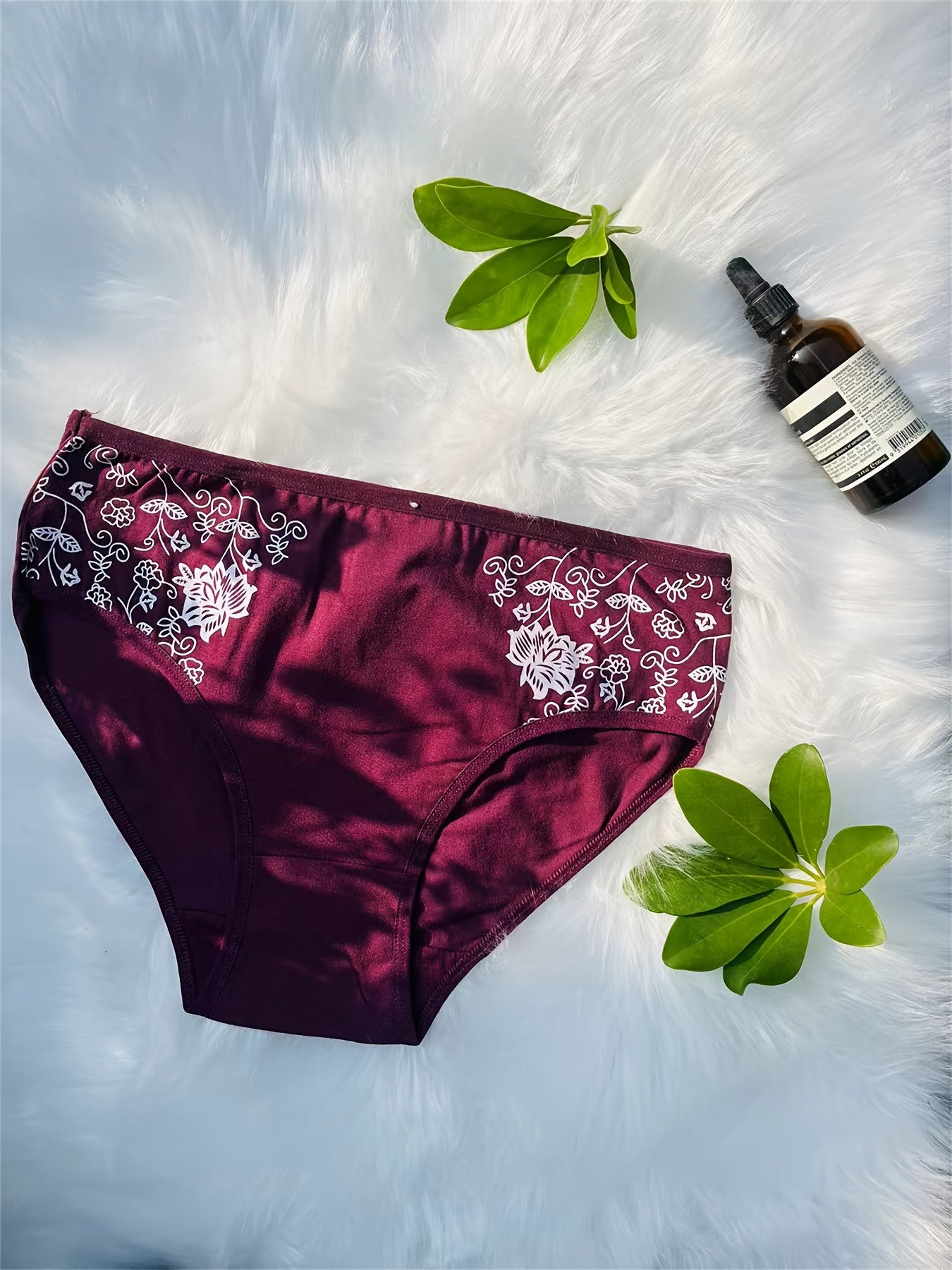 Women's Floral Embroidered Mid-Rise Briefs with Eyelet Details Breathable Knit Fabric