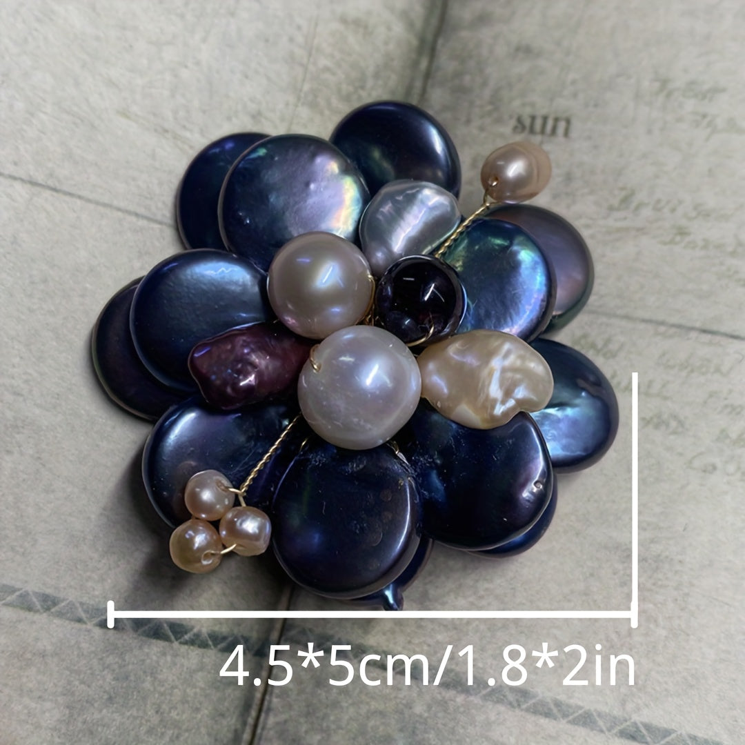 Vintage Boho Floral Brooch with Freshwater Pearl Rococo Style Wedding Party Gift